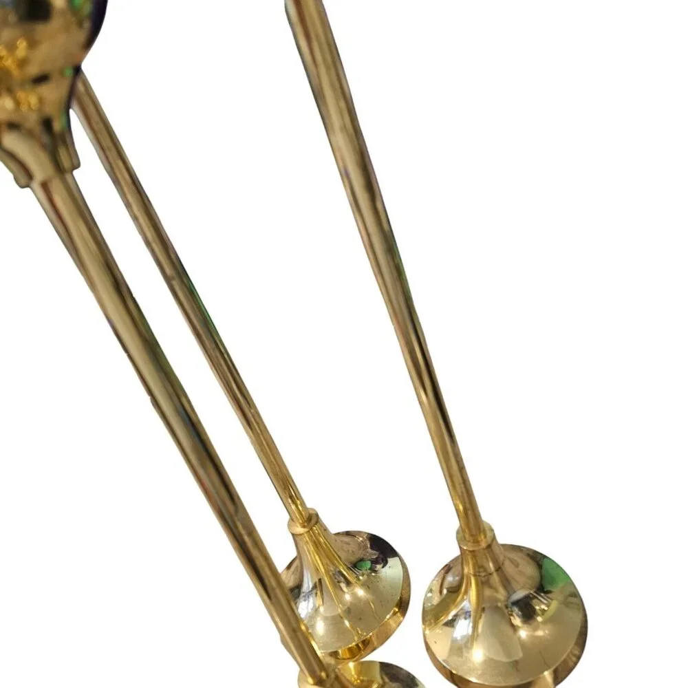 Vintage Gold Brass Tall Candle Sticks Set Of 3 Round Tulip Orb 22